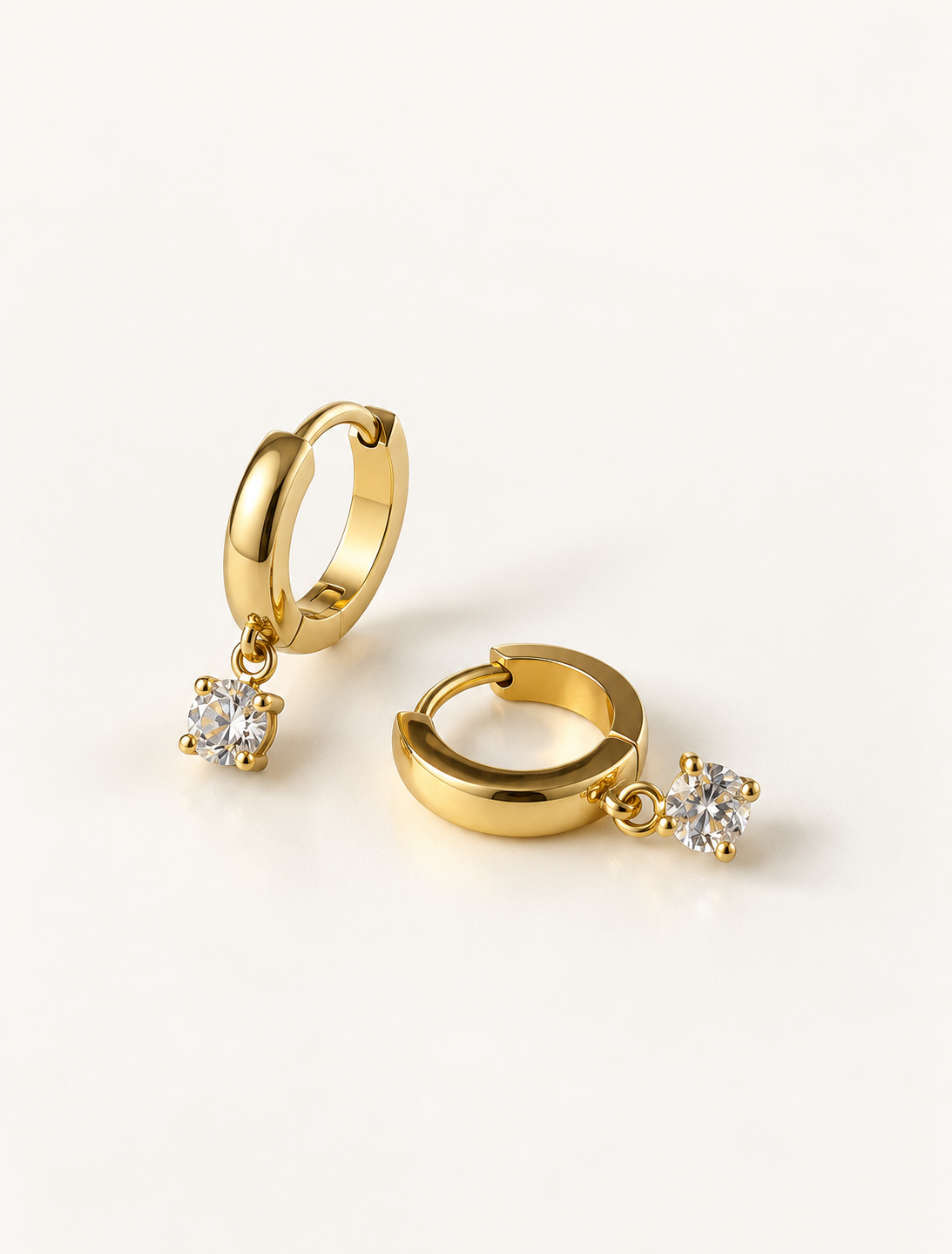 Round Solitaire Drop Huggie