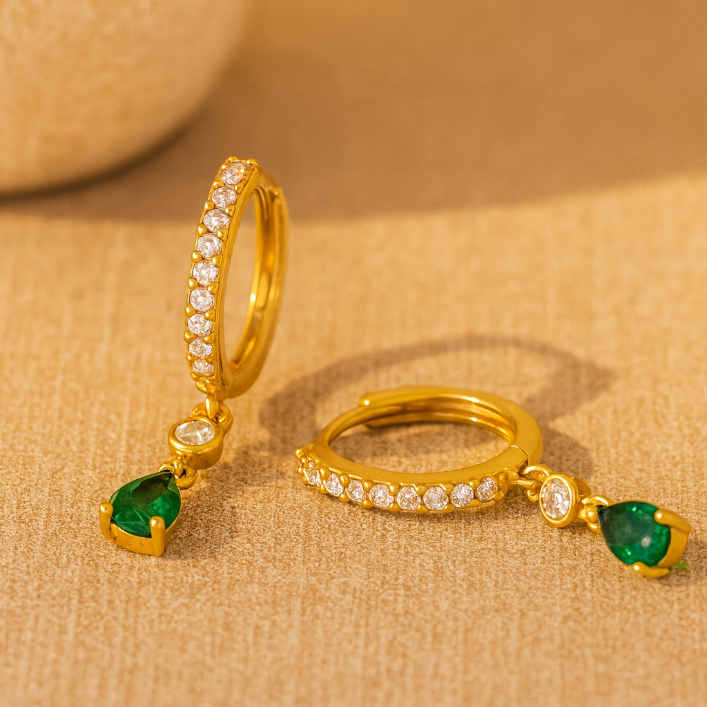 Diamond Hoop Emerald Huggie