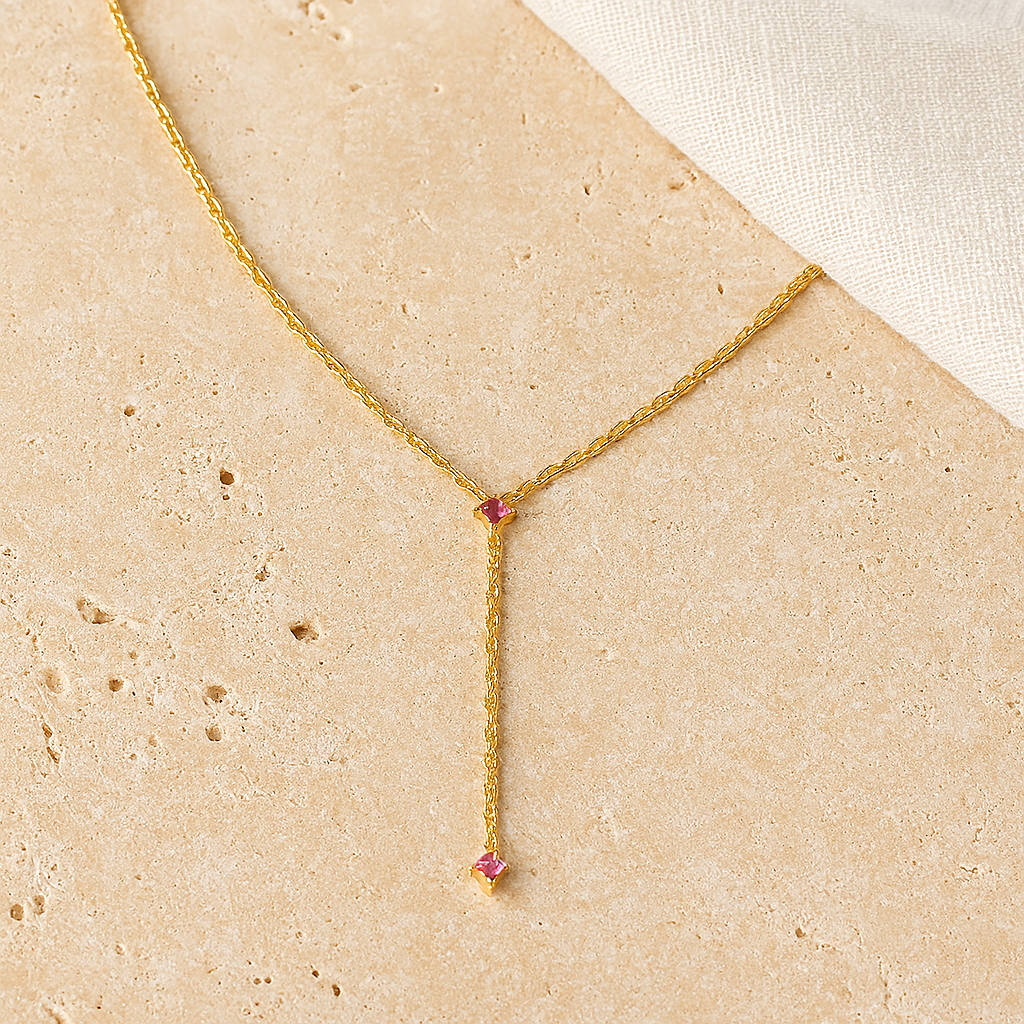 Ruby Drop Lariat Necklace