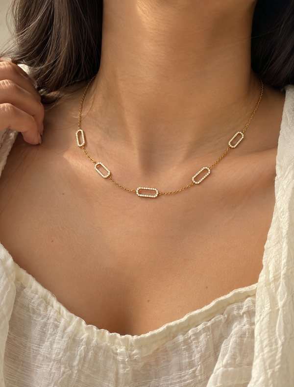 Pave Link Station Necklace