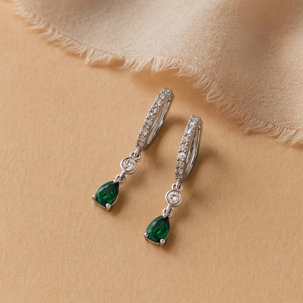 Diamond Hoop Emerald Huggie