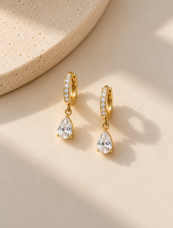 Pave Pear Drop Huggie