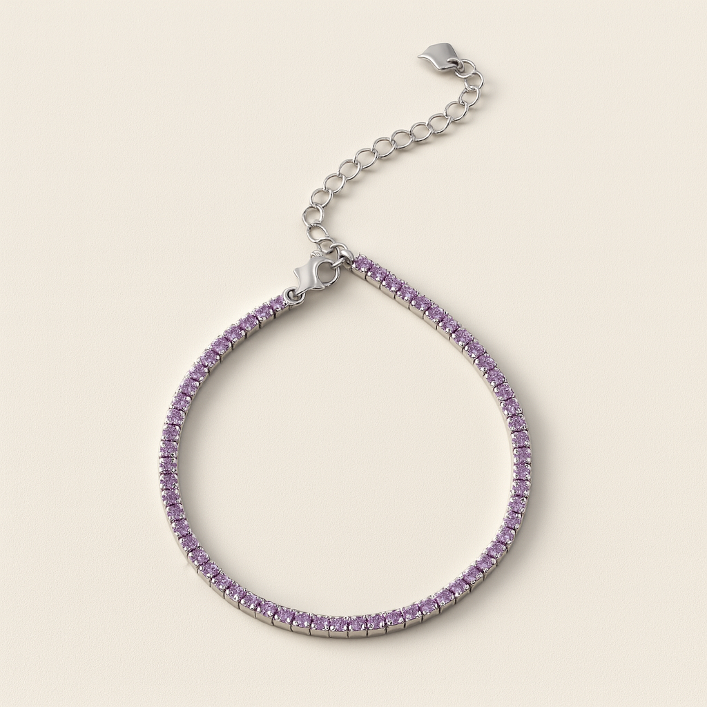 Amethyst tone purple tennis bracelet in sterling silver, perfect gift for her