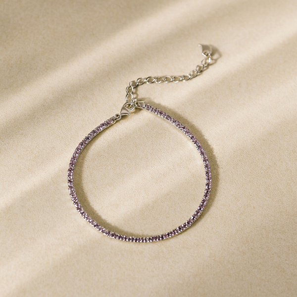 2mm purple tennis bracelet in 925 sterling silver, elegant gemstone bracelet by Anushka Jain Jewellery
