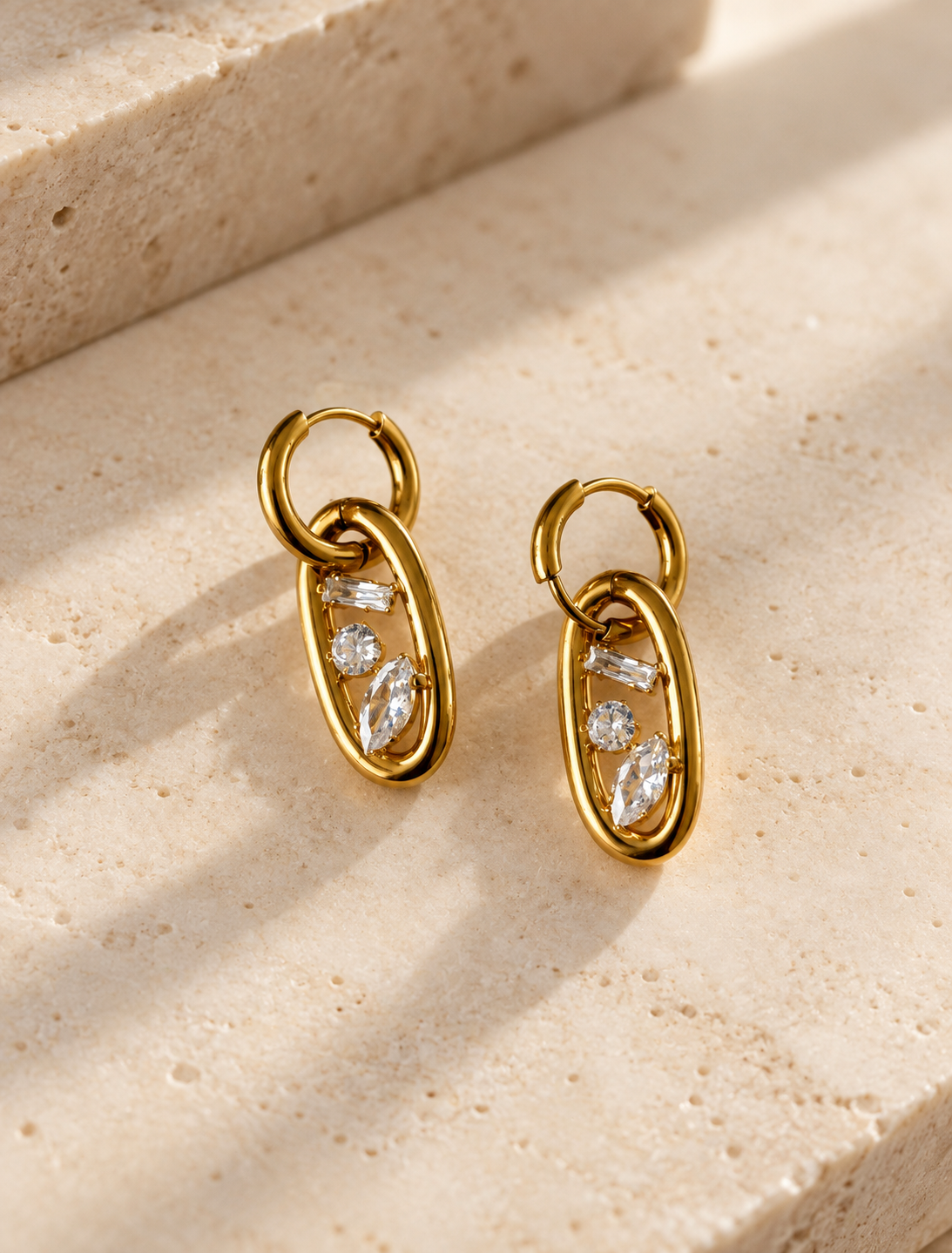 Oval Link Crystal Drop Hoop