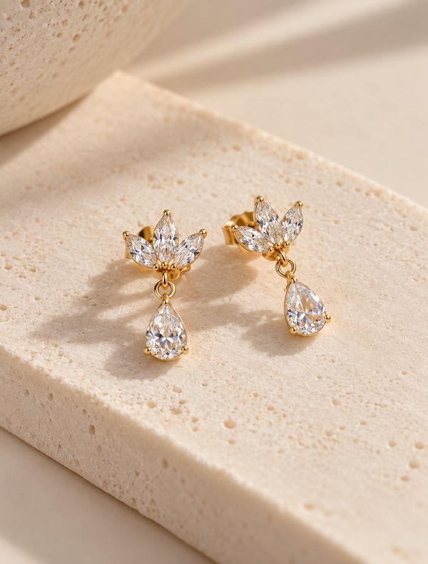 Lotus Pear Drop Earring