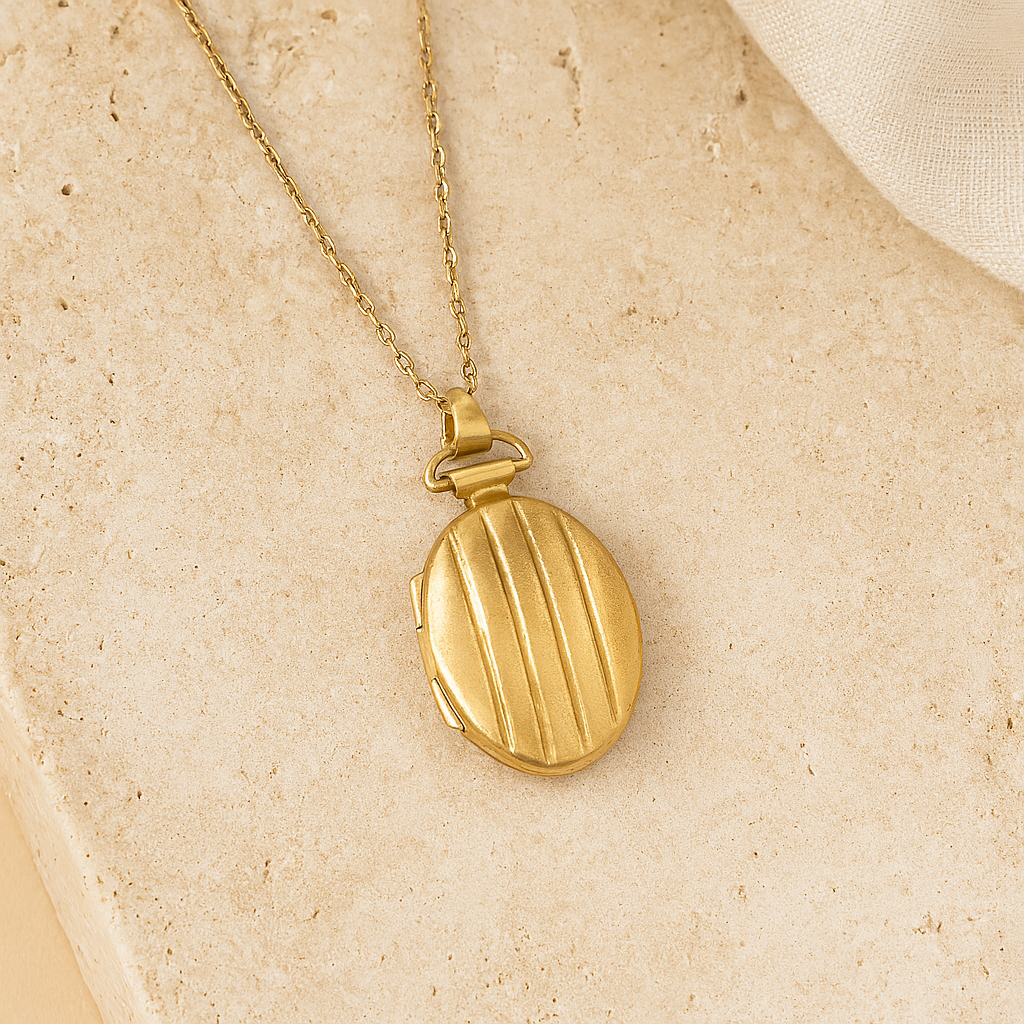 Vintage Stripe Locket Necklace