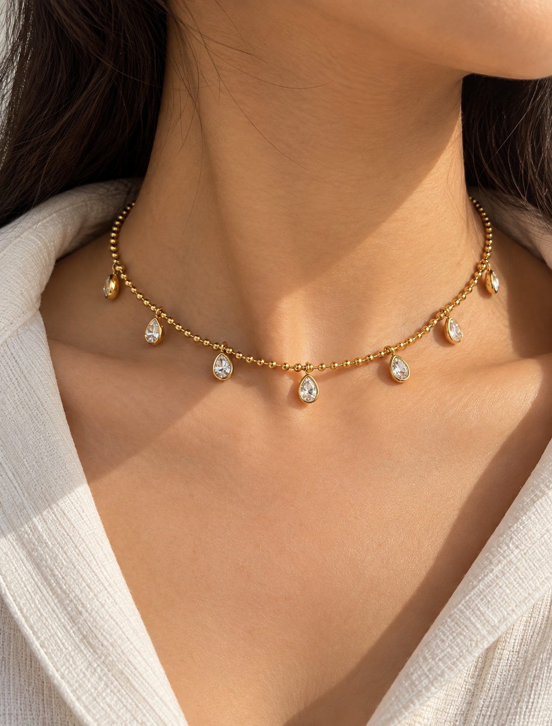 Teardrop Charm Station Necklace