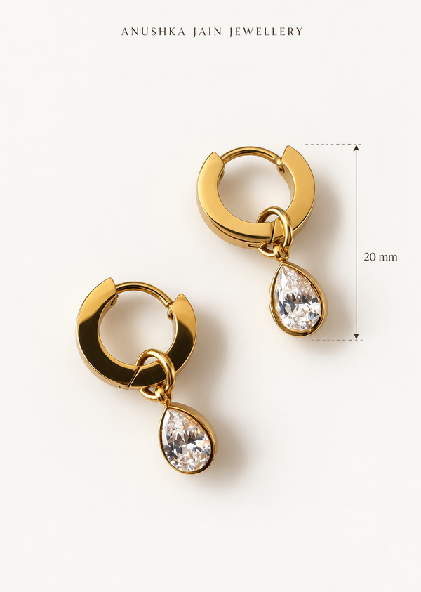 Pear Bezel Drop Huggie