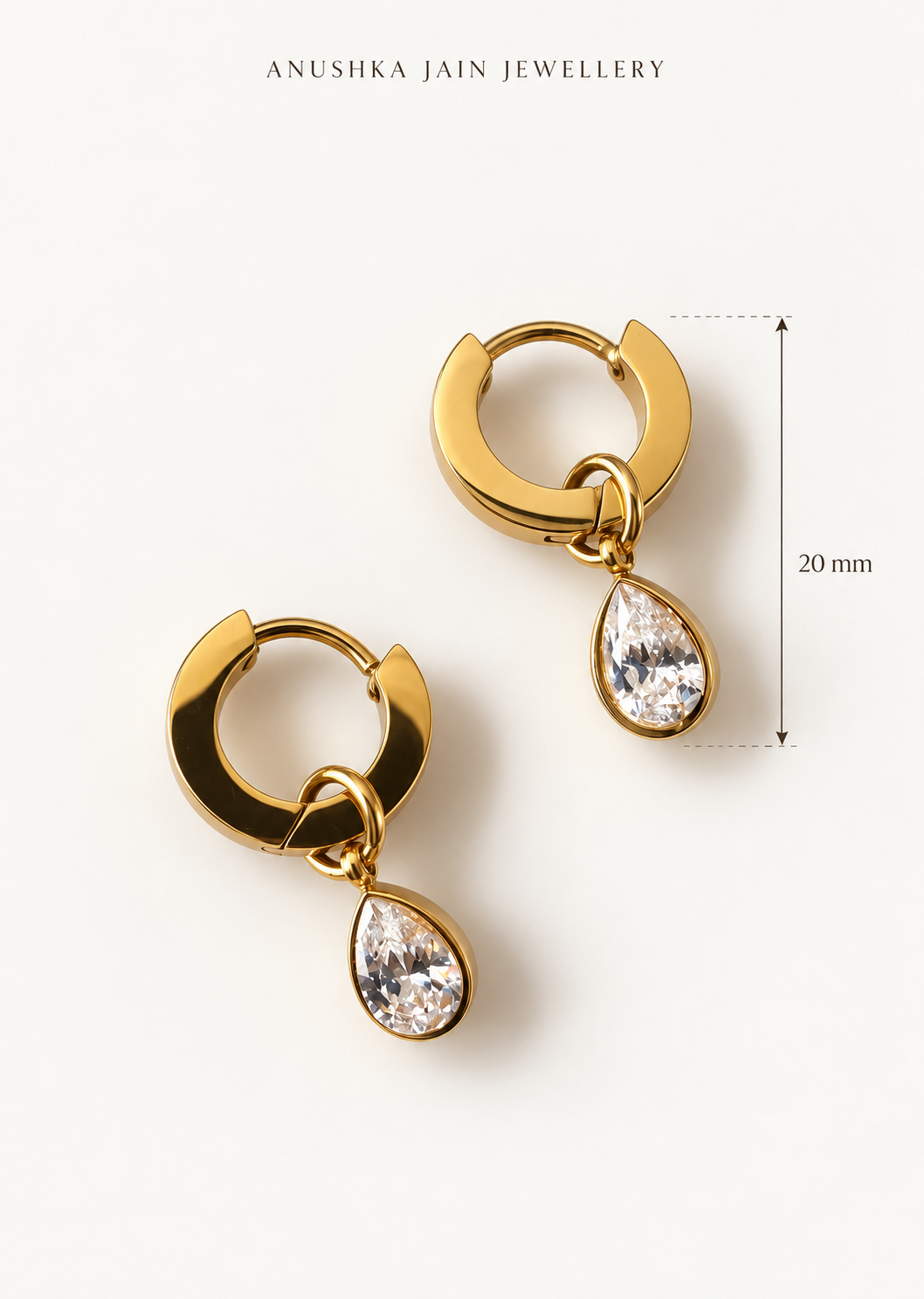 Pear Bezel Drop Huggie