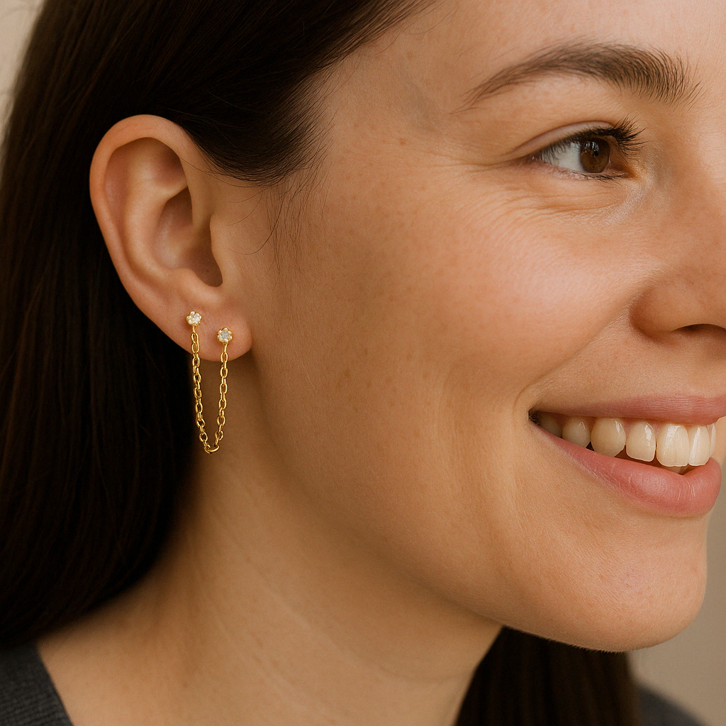 Diamond Ear Chain Studs-Everyday Demi Fine Earring Anushka Jain