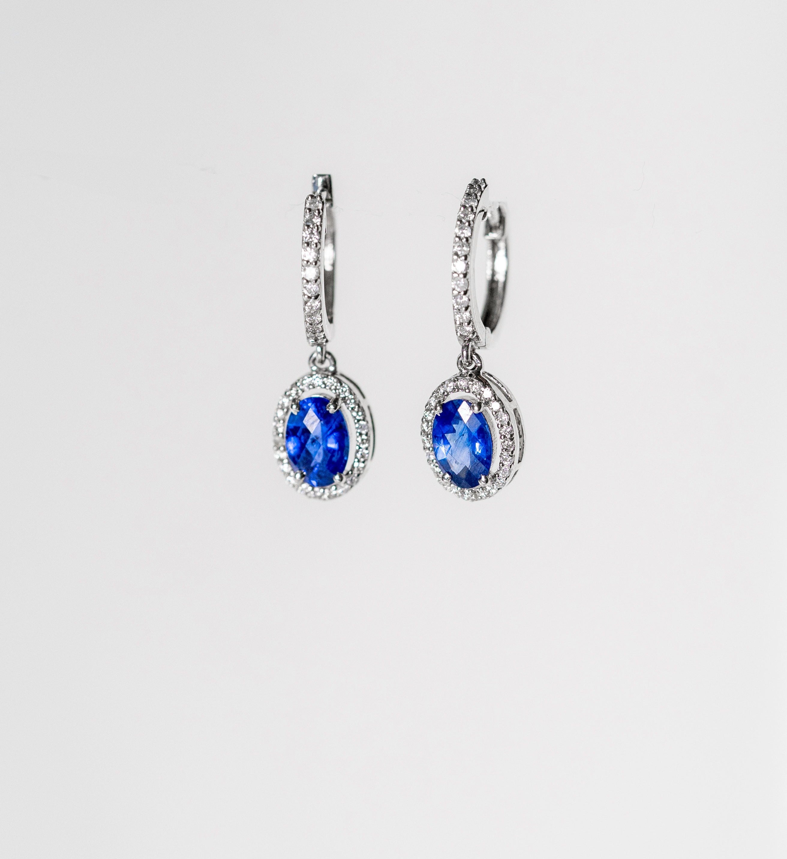 14k Sapphire Diamond Oval Drop Huggie