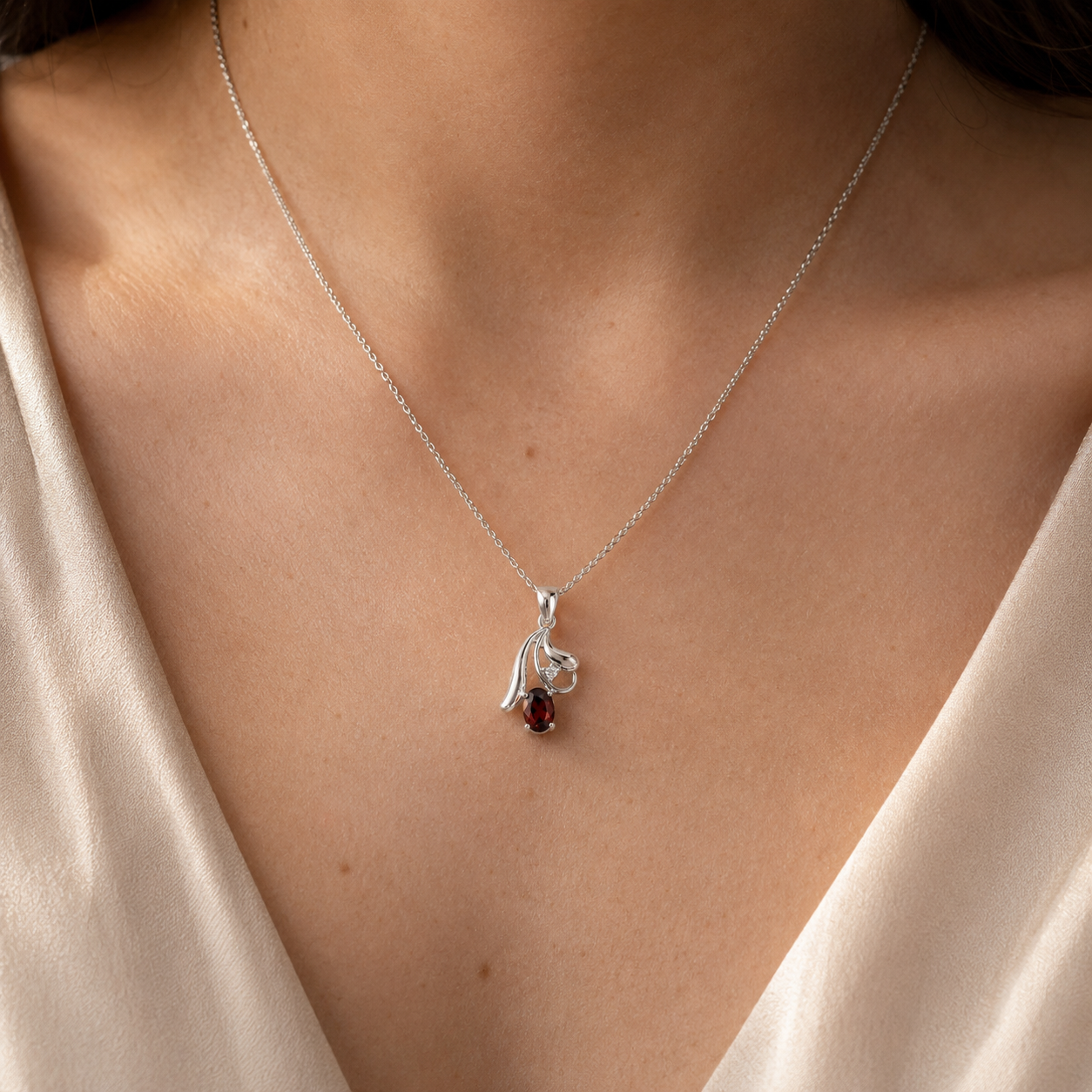 Garnet Oval Charm