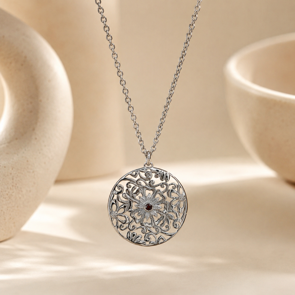Garnet Halo Necklace