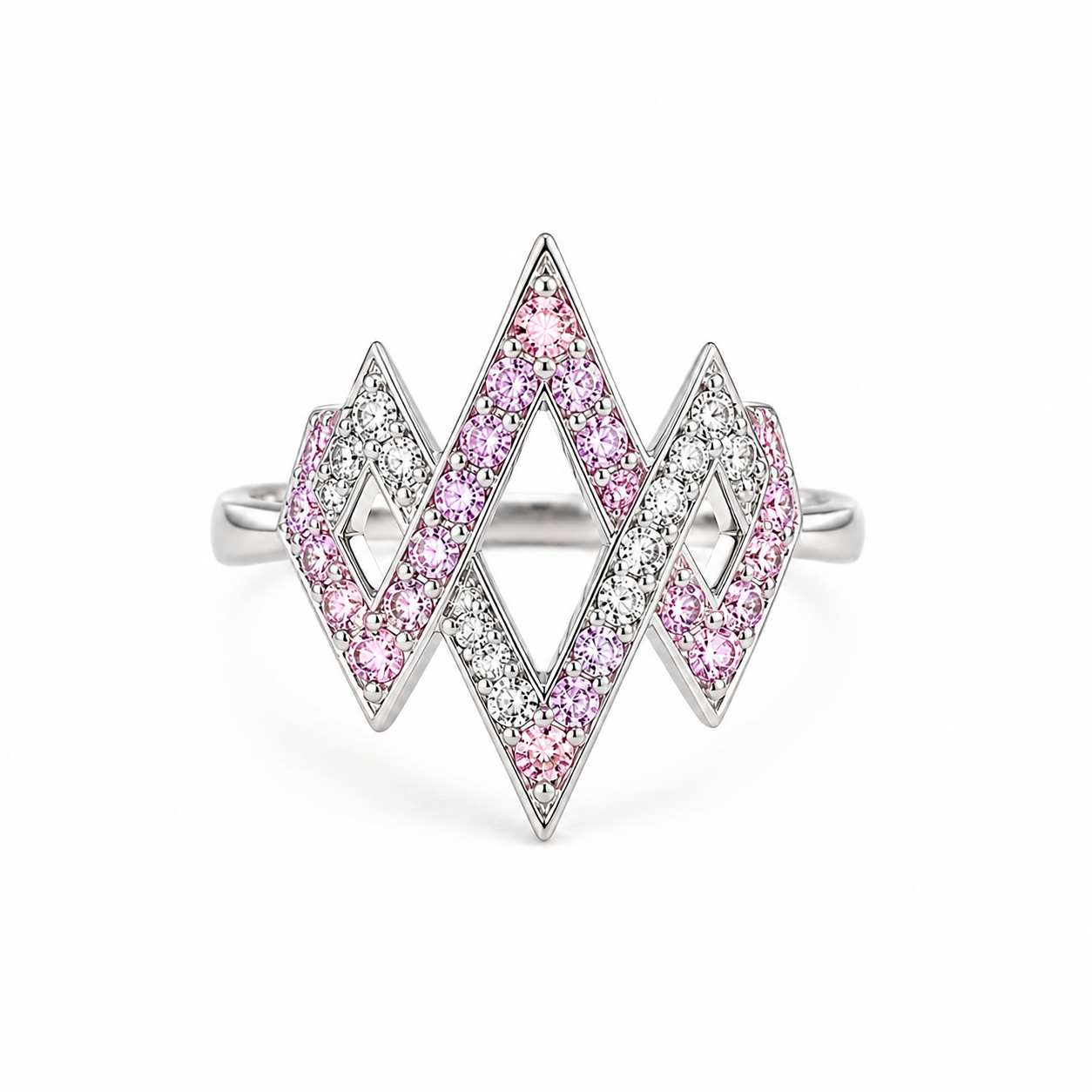 Pink & White CZ Geometric Diamond Ring