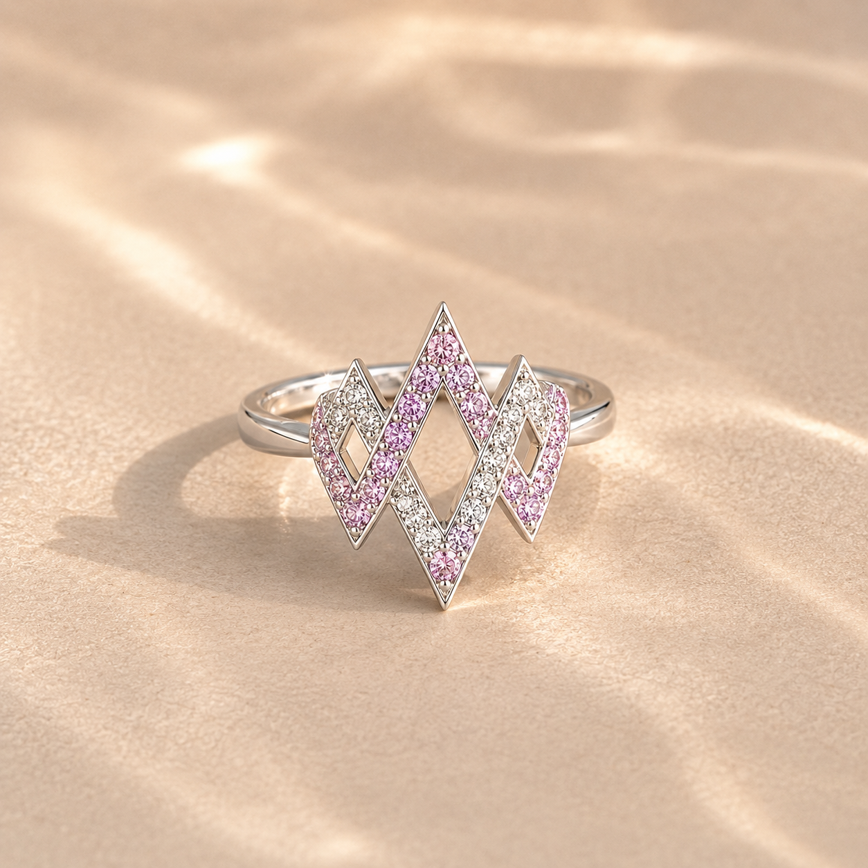 Pink & White CZ Geometric Diamond Ring