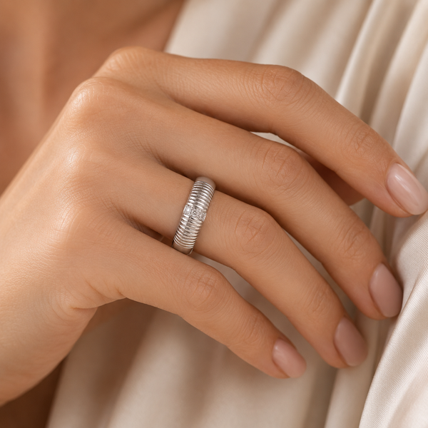 Ribbed Triple Stone Band Ring