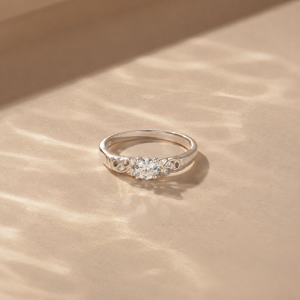 Vintage Scroll Solitaire Ring