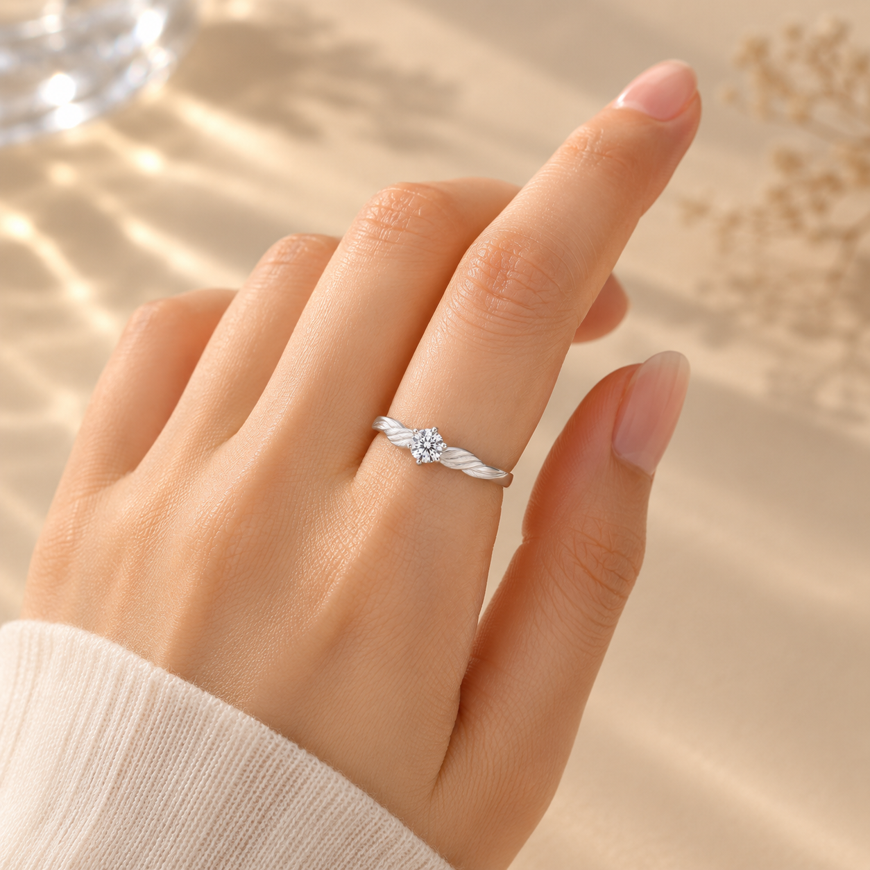 Leaf Twist Solitaire Ring