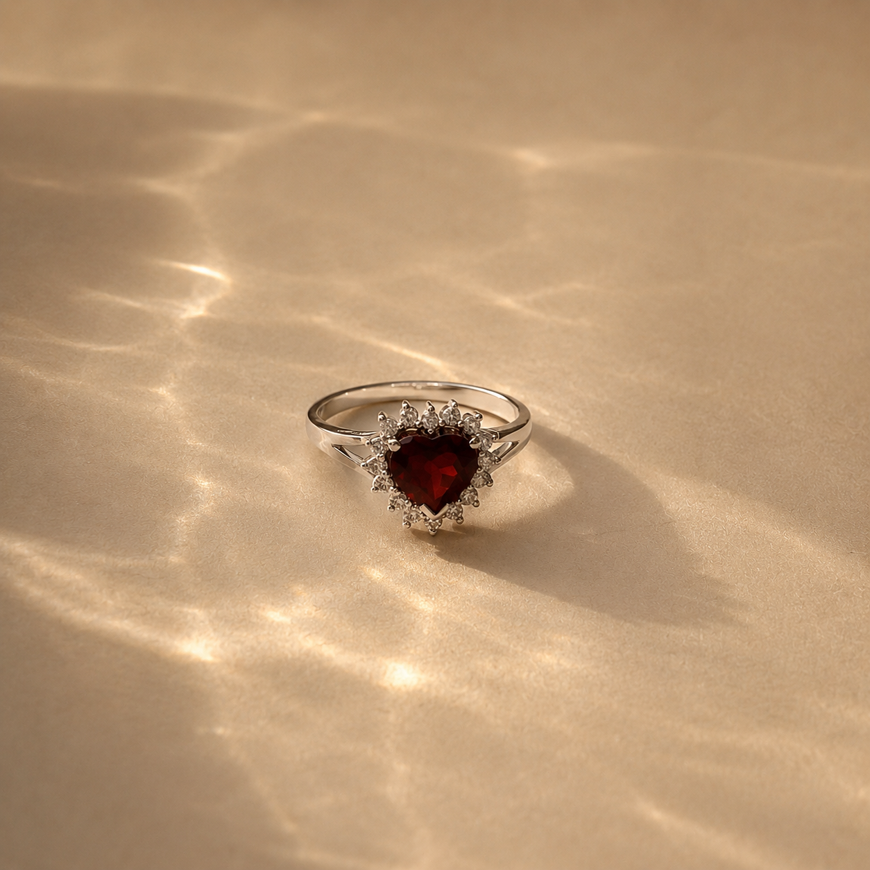 Garnet Heart Halo Ring