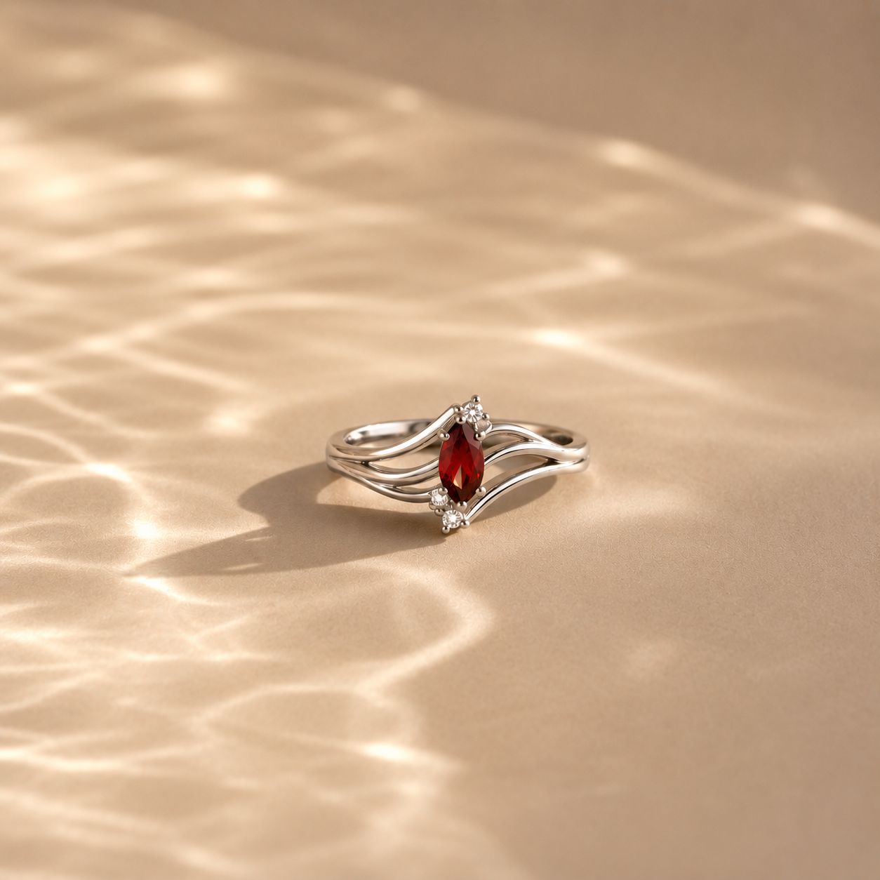 Marquise Garnet Wave Ring