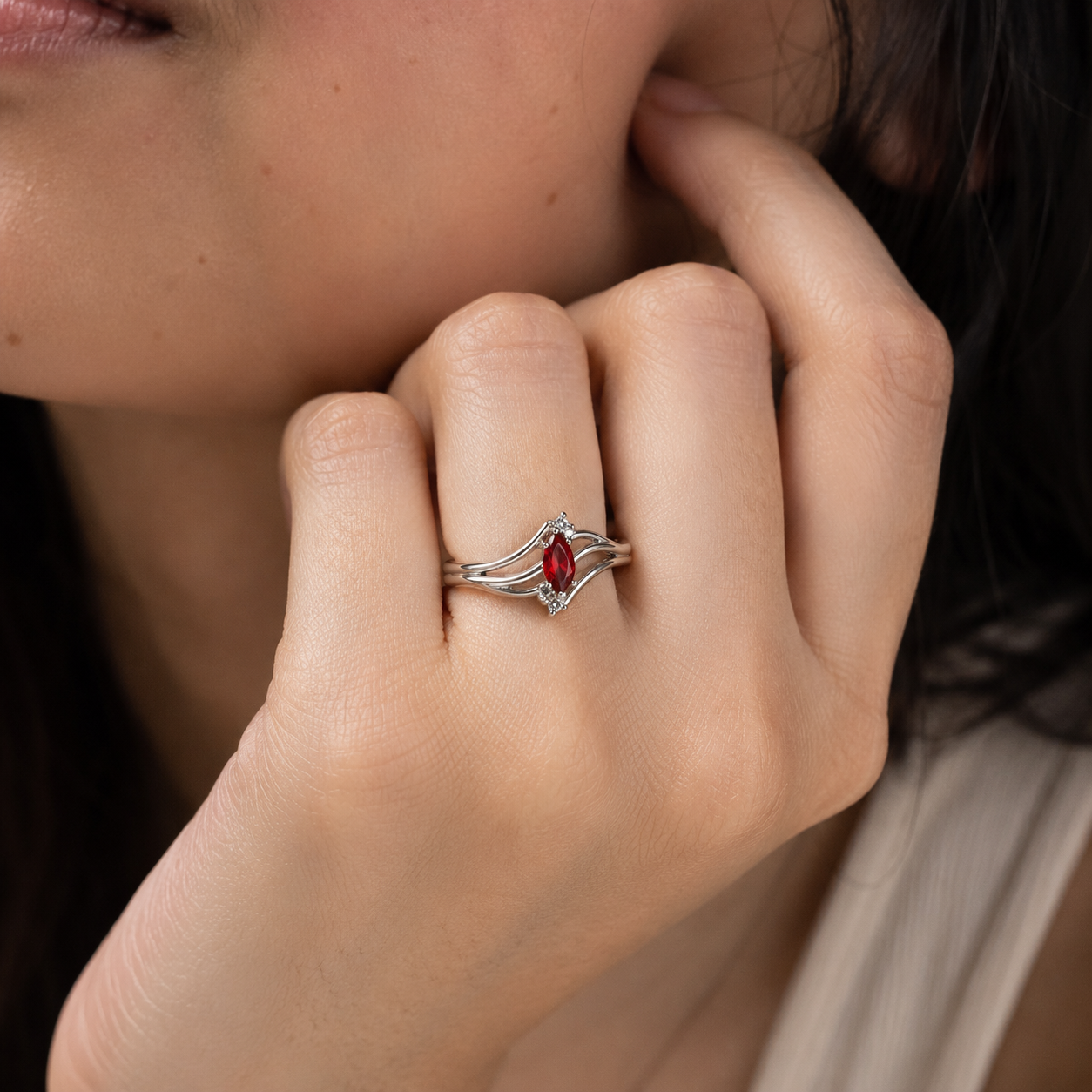 Marquise Garnet Wave Ring