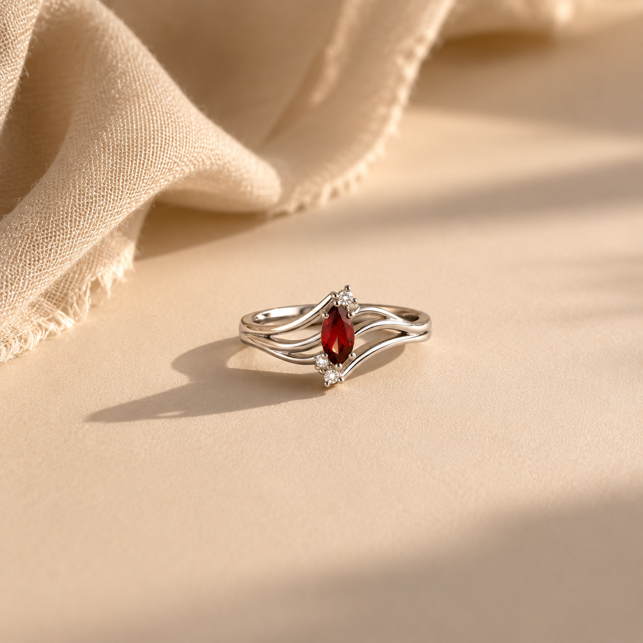 Marquise Garnet Wave Ring