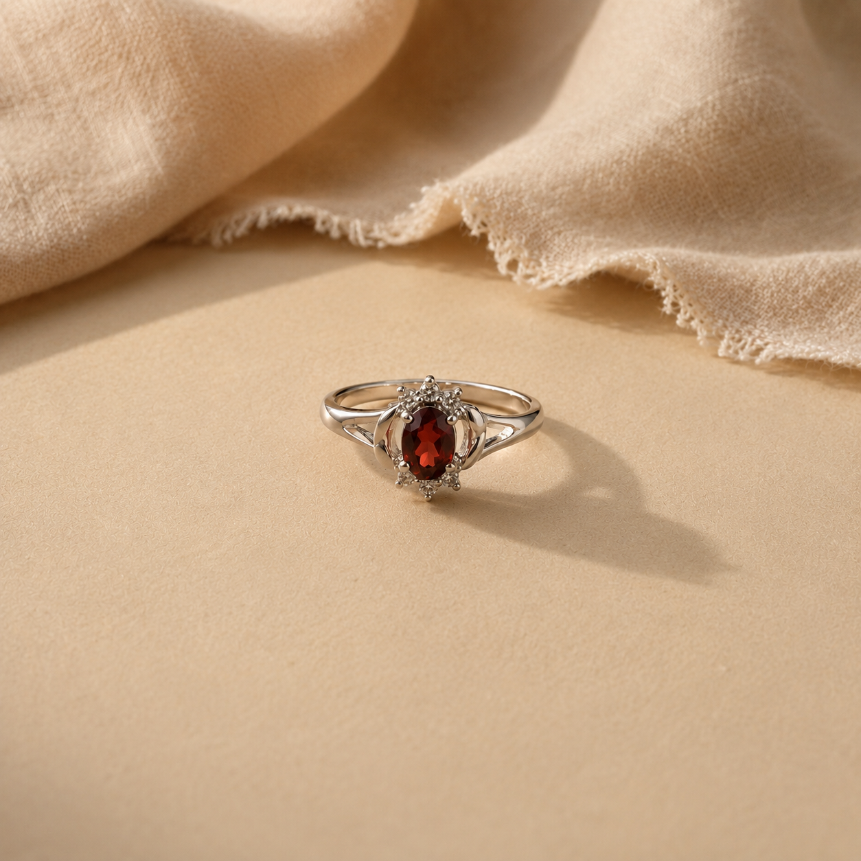 Garnet Halo Oval Ring