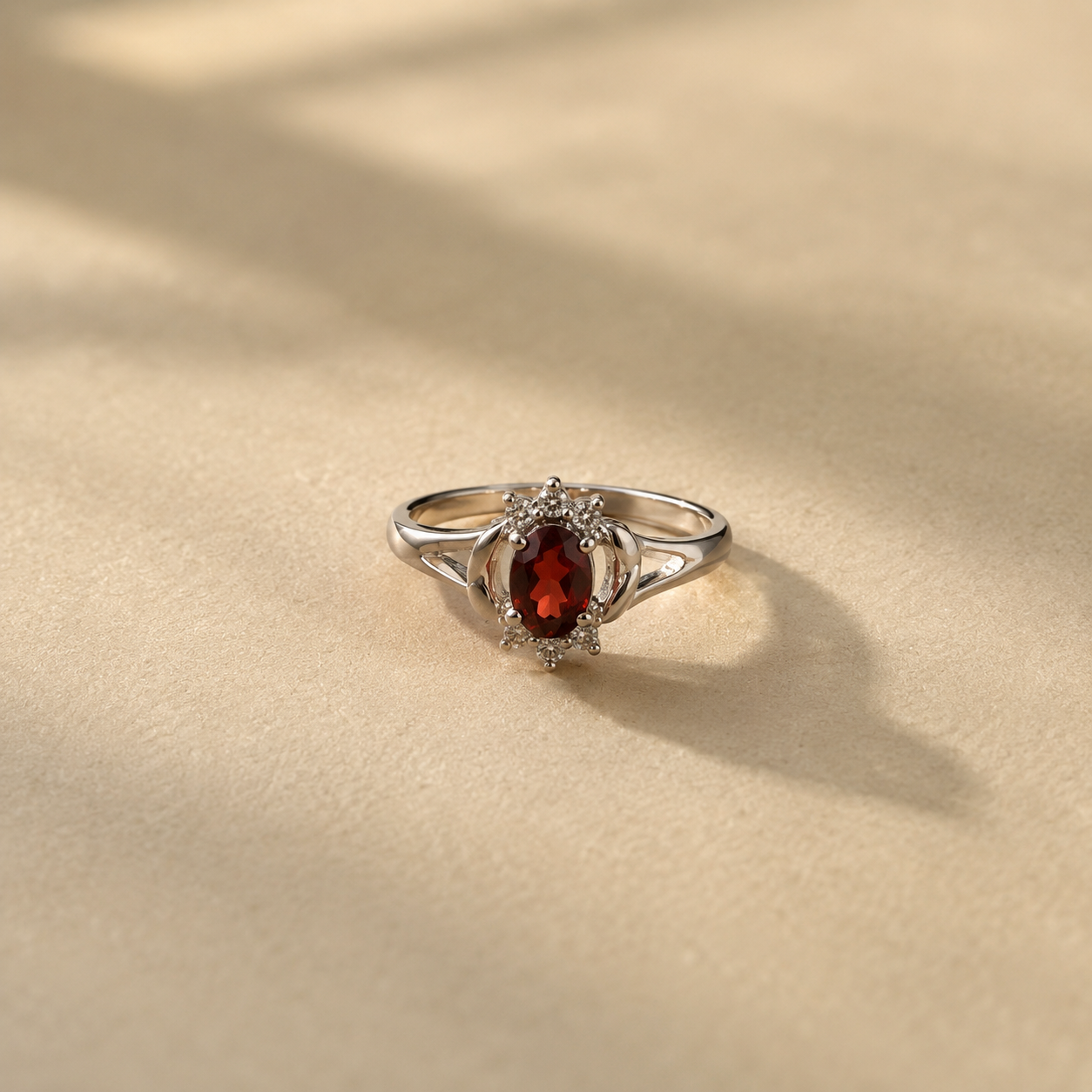 Garnet Halo Oval Ring