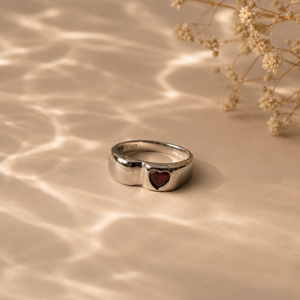 Heart Garnet Signet Ring