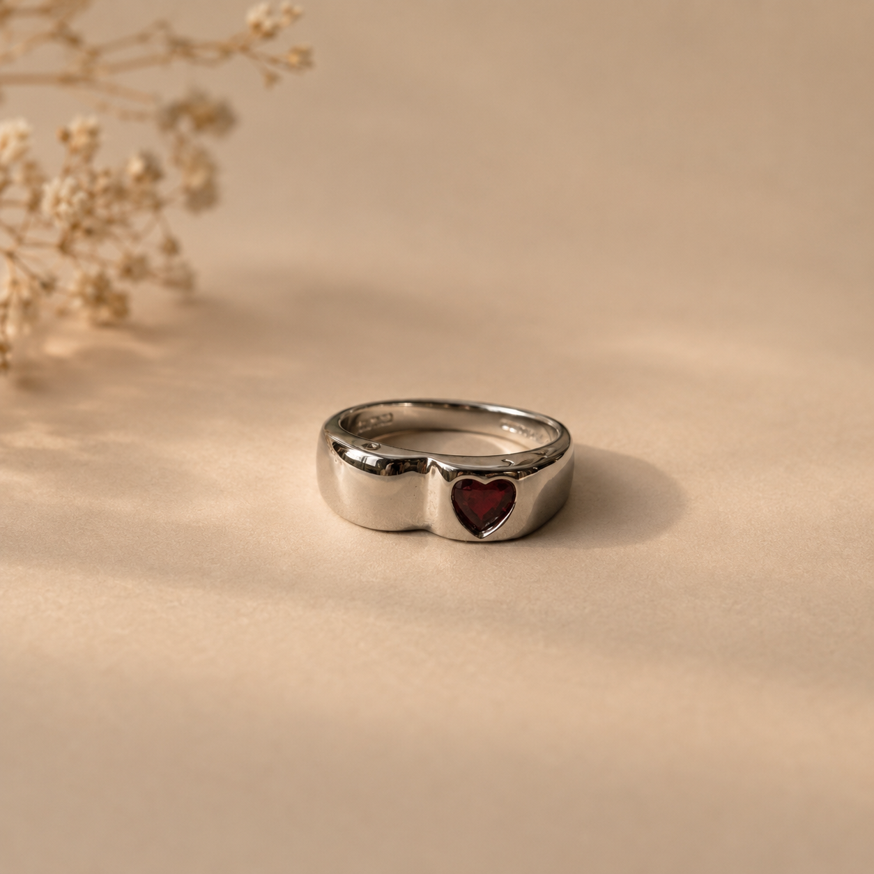Heart Garnet Signet Ring