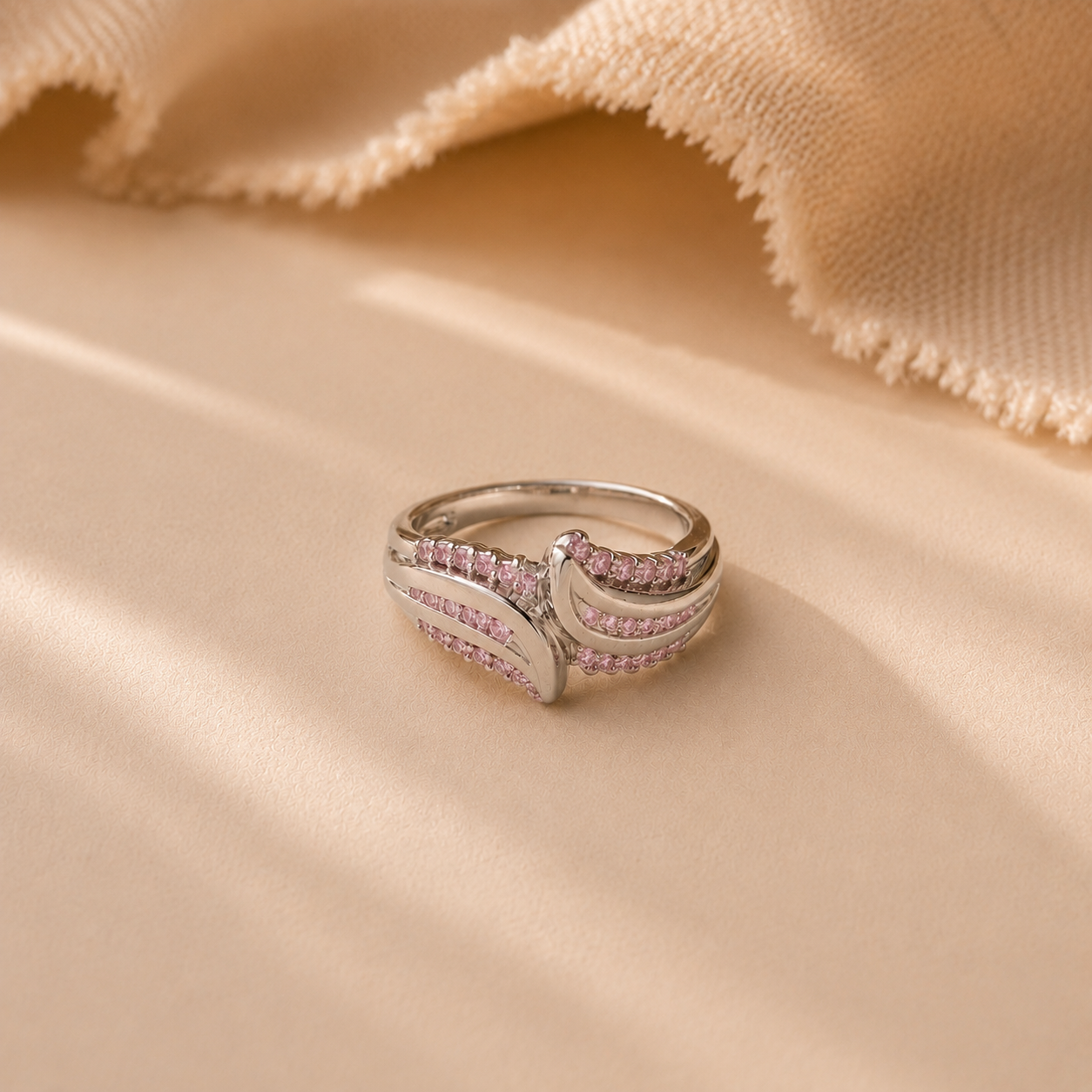 Pink CZ Wave Statement Ring