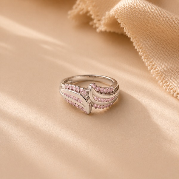 Pink CZ Wave Statement Ring