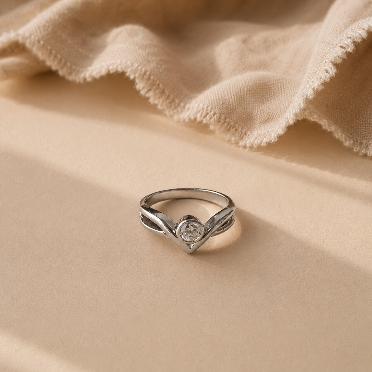 White CZ Chevron Solitaire Ring