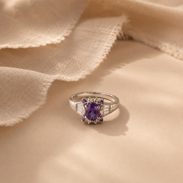 Amethyst Blossom Halo Ring
