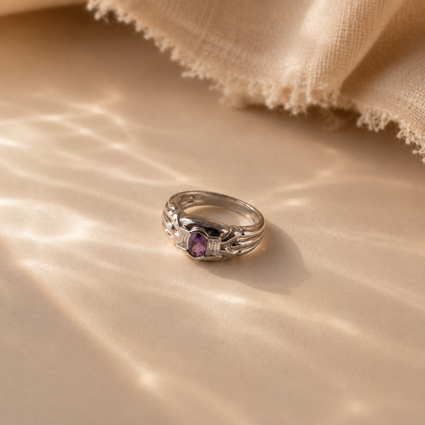 Amethyst Trinity Band Ring