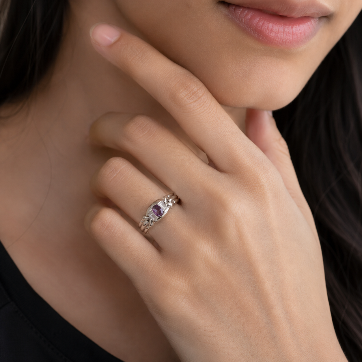 Amethyst Trinity Band Ring