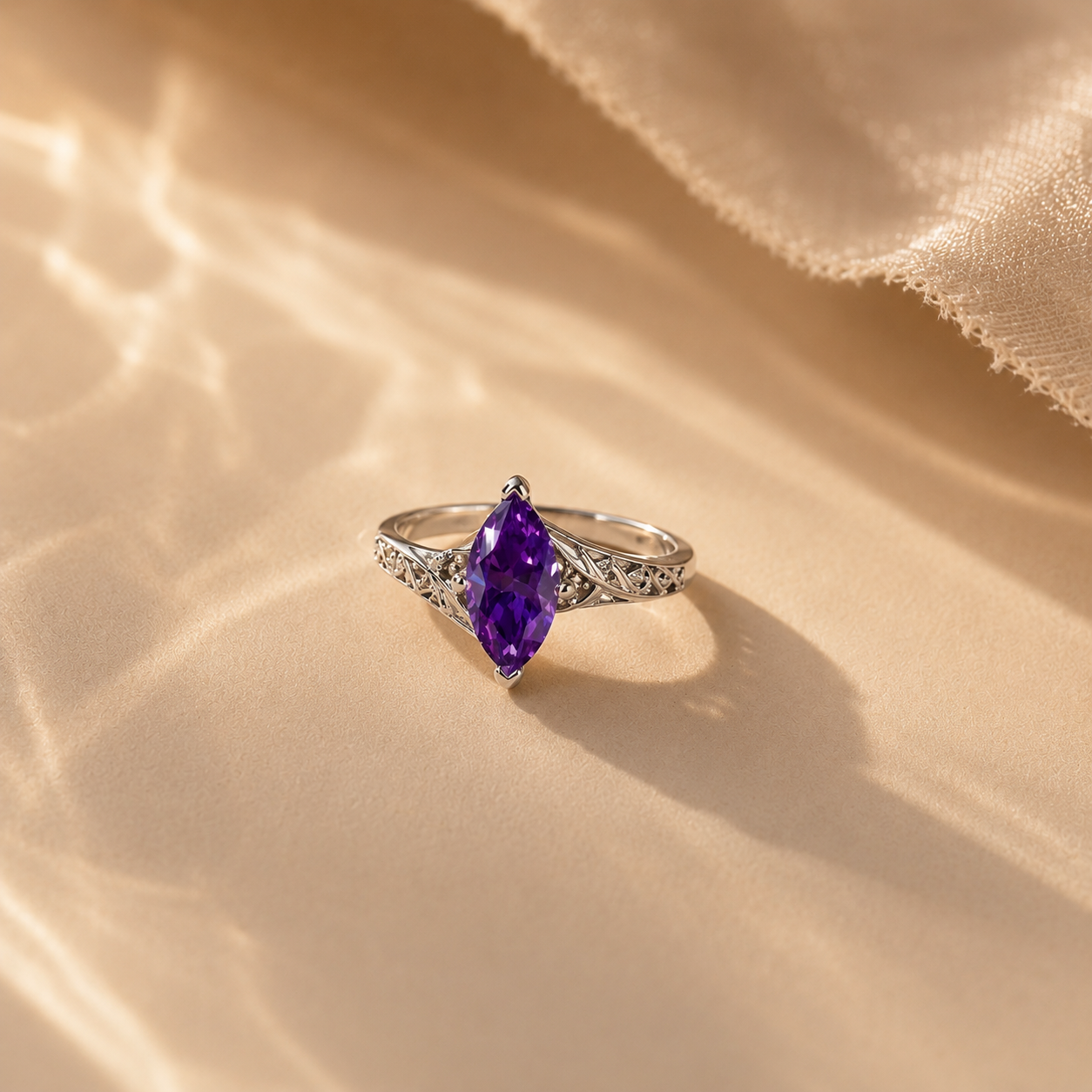 Marquise Amethyst Filigree Ring
