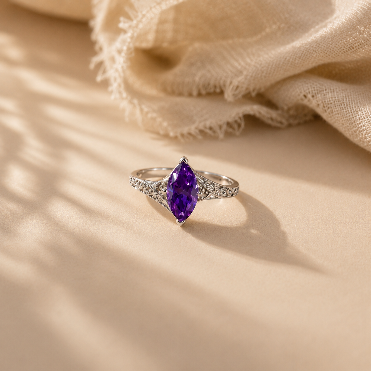 Marquise Amethyst Filigree Ring