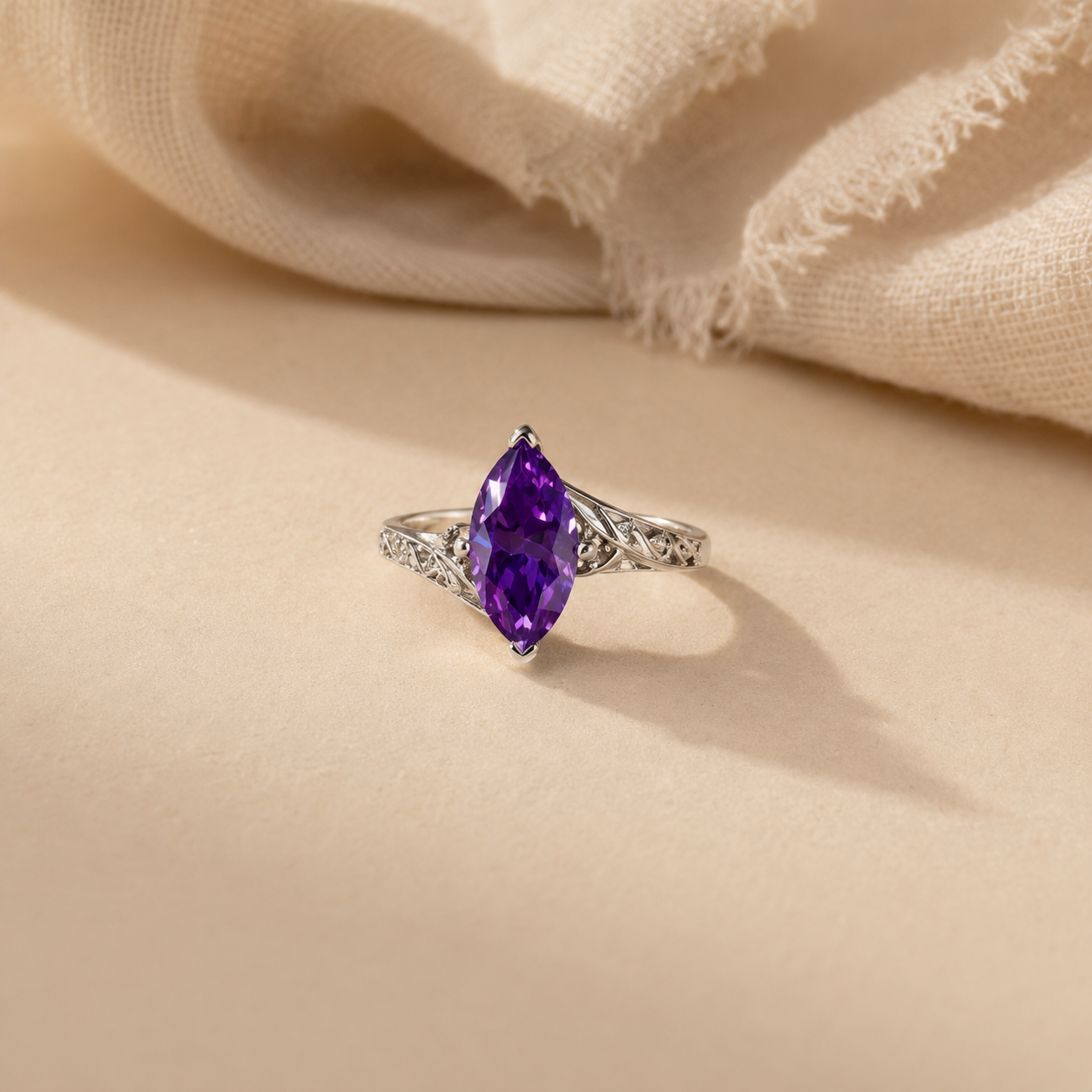 Marquise Amethyst Filigree Ring