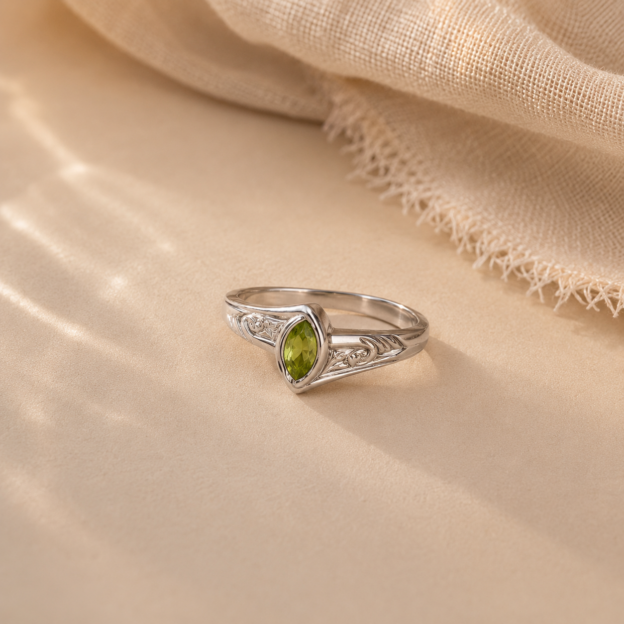Marquise Peridot Filigree Ring