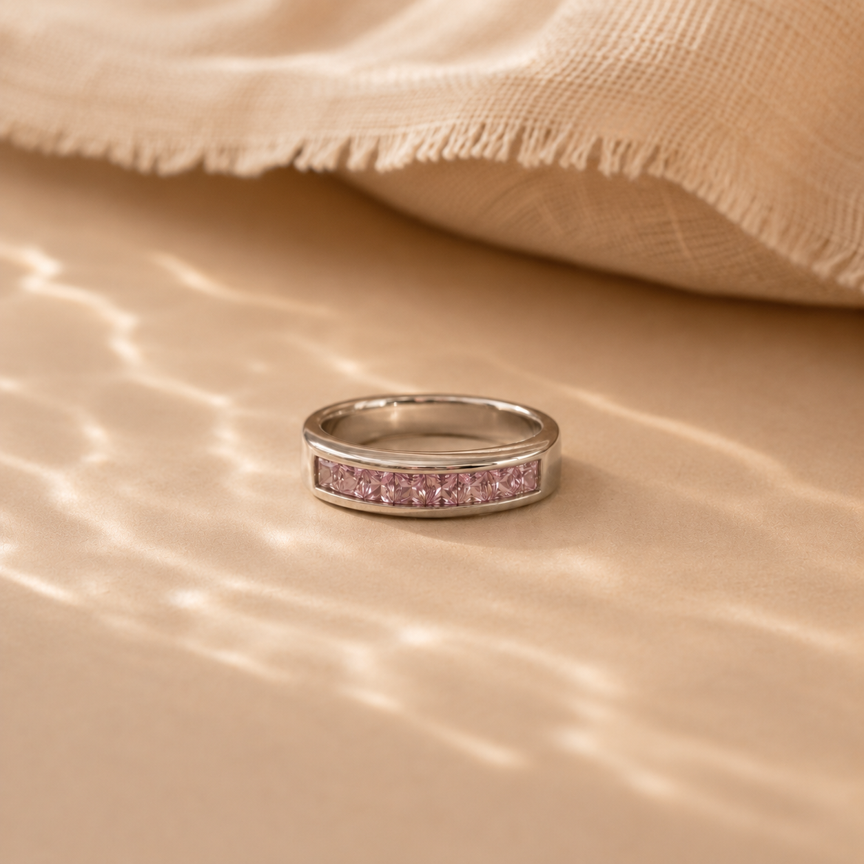 Pink CZ Channel Set Band Ring