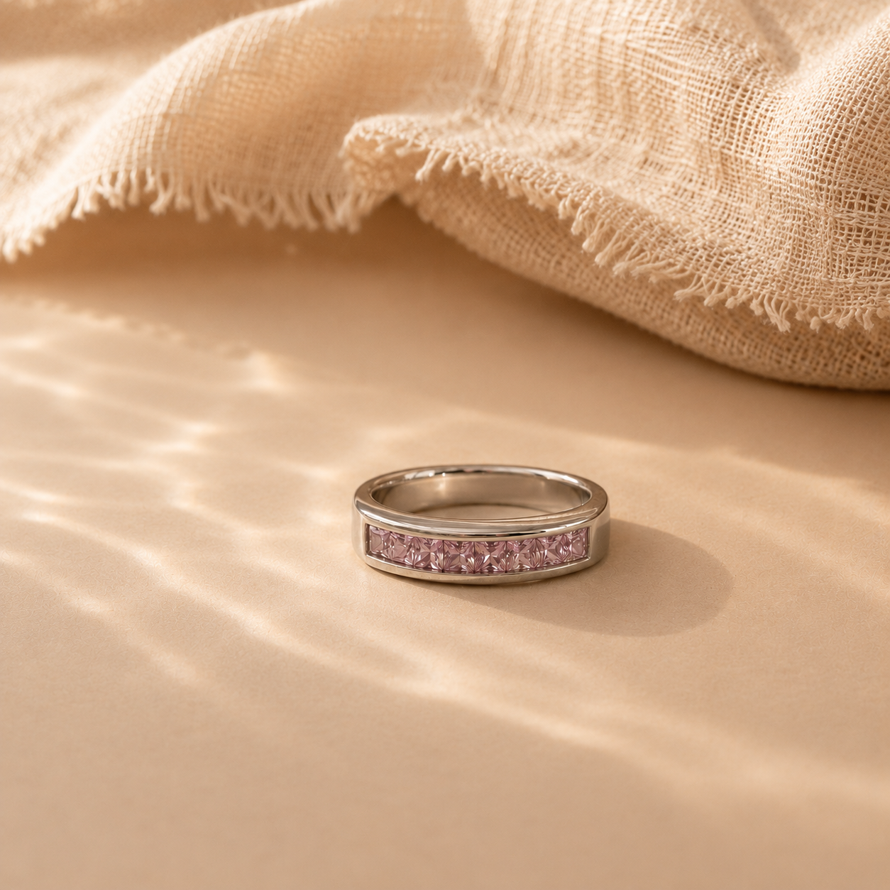 Pink CZ Channel Set Band Ring