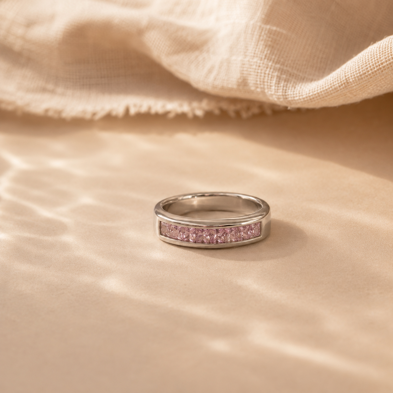 Pink CZ Channel Set Band Ring