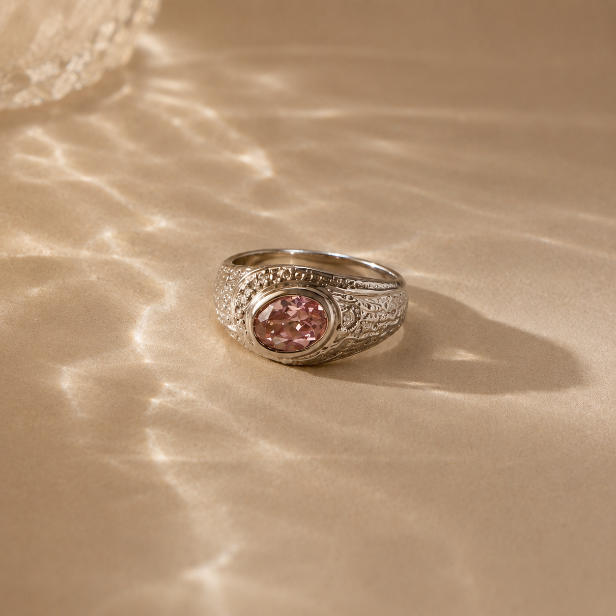 Celestia Pink CZ Vintage Signet Ring