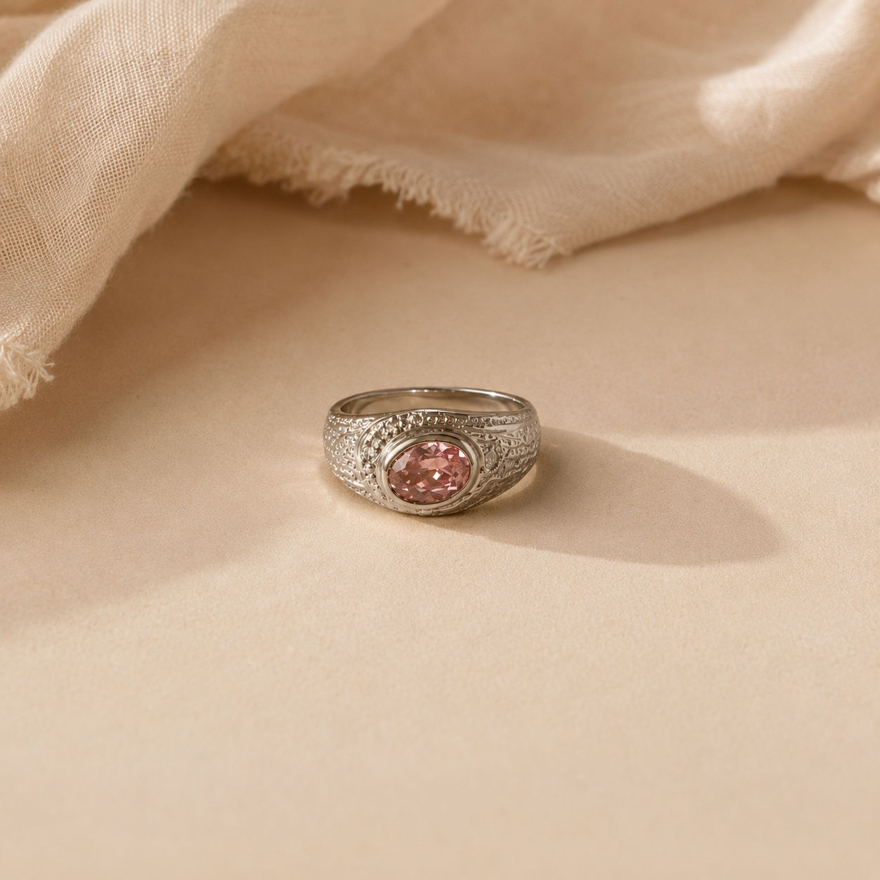 Celestia Pink CZ Vintage Signet Ring