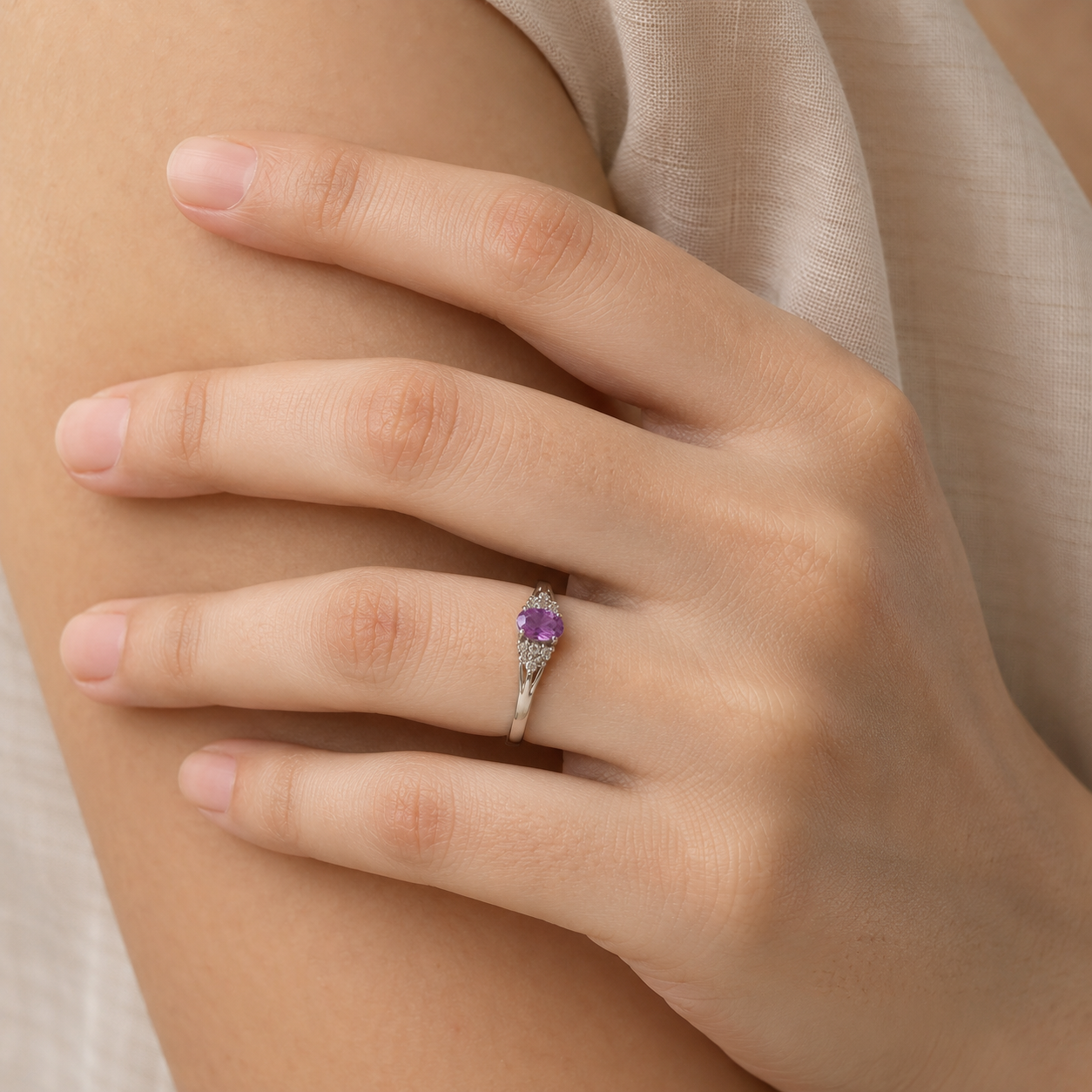 Amethyst Halo Accent Ring