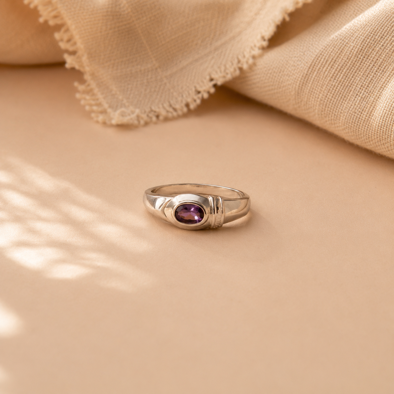 Amethyst Bezel Solitaire Ring