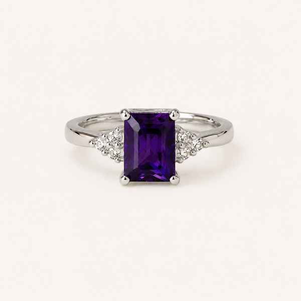 Emerald Cut Amethyst Statement Ring