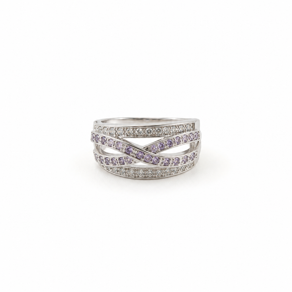 Amethyst Criss-Cross Statement Band Ring